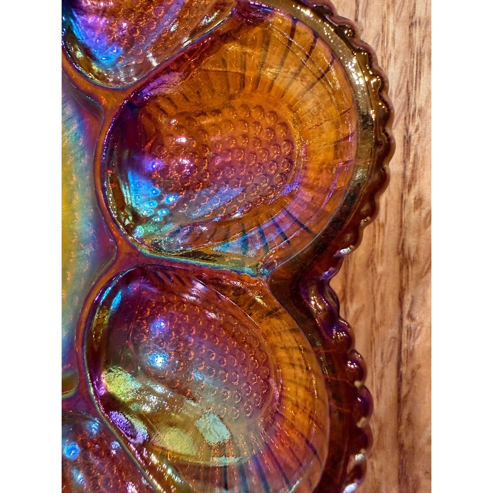 Vintage Indiana Glass amber iridescent carnival glass Hobnail egg plate 11" - Picture 5 of 10